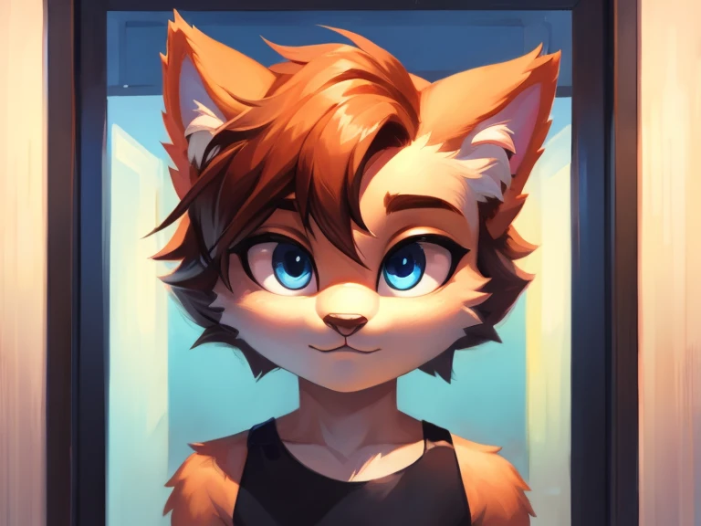 Furry boy, cute cat, short hairstyle, detailed body, CG clothes, blue eyes, modern art, best quality 