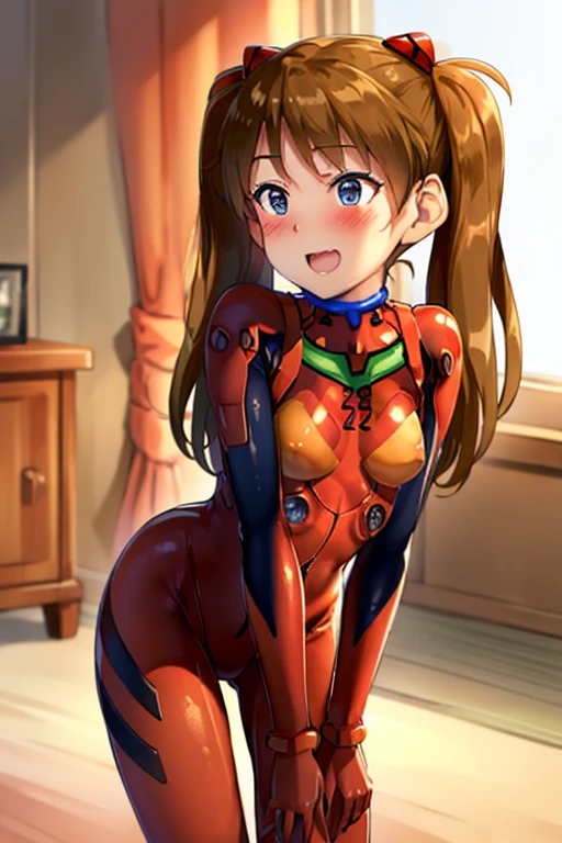 (( top quality )), ((masterpiece)), (be familiar with),  perfect face, indoor, bedroom,  watching viewers ,
One woman,  Soryu Asuka Langley,
 open mouth,  ecstatic expression beside the piano, blush, smile,
 small tits,  flat chest, Young girl, Lori,  s,  girl,
 long hair,  twin tails,
Leg spread,