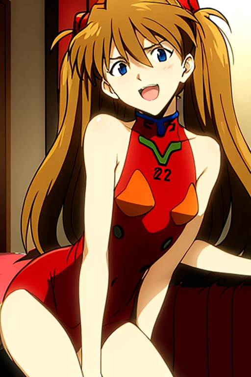 (( top quality )), ((masterpiece)), (be familiar with),  perfect face, indoor, bedroom,  watching viewers ,
One woman,  Soryu Asuka Langley,
 open mouth,  ecstatic expression beside the piano, blush, smile,
 small tits,  flat chest, Young girl, Lori,  s,  girl,
 long hair,  twin tails,
Leg spread,