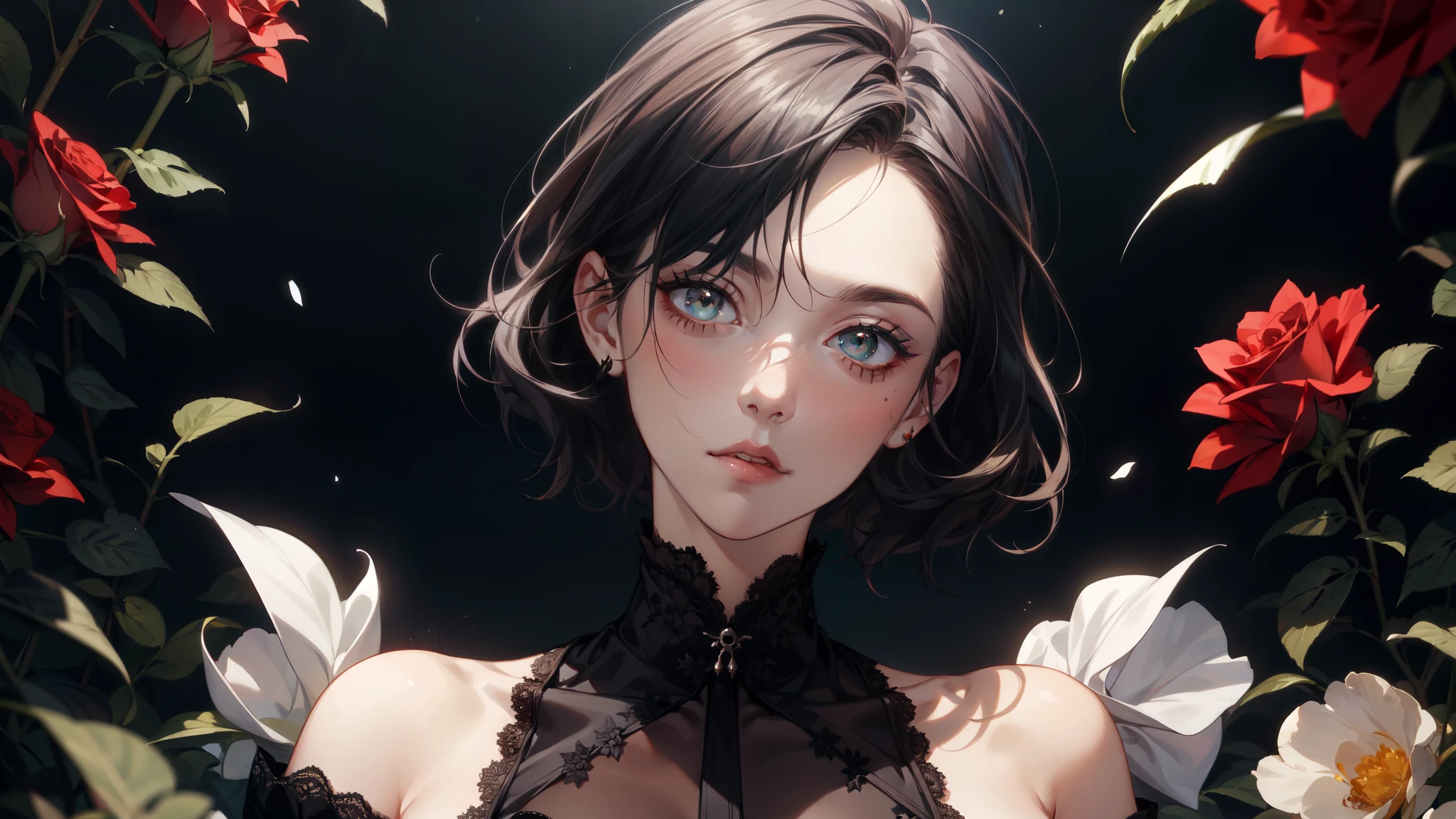 by Wlop, (Masterpiece) (Highest quality:1.4), (Highest Detailed:1.3), absurdres, Odette_ML, large breasts, thick thighs, full body composition, lifelike,smiling, Striking Contrast, Bold Composition, Evocative Intrigue, masterpiece,best quality, beautiful and aesthetic, cinematic composition, dynamic pose, (Rendered in ultra-high definition (UHD) resolution 8K:1.4), RAW,
