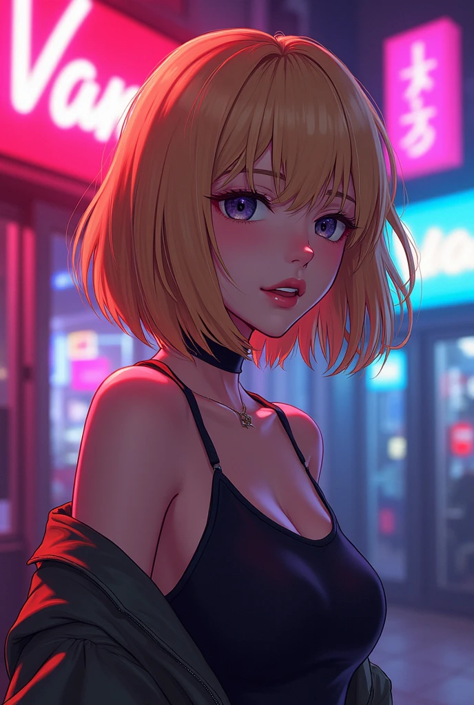 score_9, score_8_up, score_7_up, score_6_up, source_anime, mountainous horizon, sunset, neon lights, cityscape, 1girl, miqo'te with a blonde cat tail, blonde hair, short hair, laced hair, looking at viewer, cleavage, black dress, neon trim, green eyes <lora:sdxl\Anime Summer Days Style SDXL_LoRA_Pony Diffusion V6 XL:0.8> <lora:sdxl\RetroWave_PonyXL:0.8>, retrowave <lora:sdxl\sinfully_stylish_SDXL>