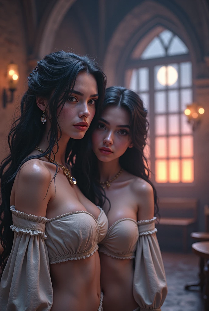 2 fantasy female assassins, beautiful detailed eyes,beautiful detailed lips,extremely detailed eyes and face,longeyelashes,intimate lovers,passionate kissing,yuri,lesbian,hentai,soft romantic lighting,dramatic shadows,vibrant colors,cinematic composition,highly detailed,8k,photorealistic,masterpiece