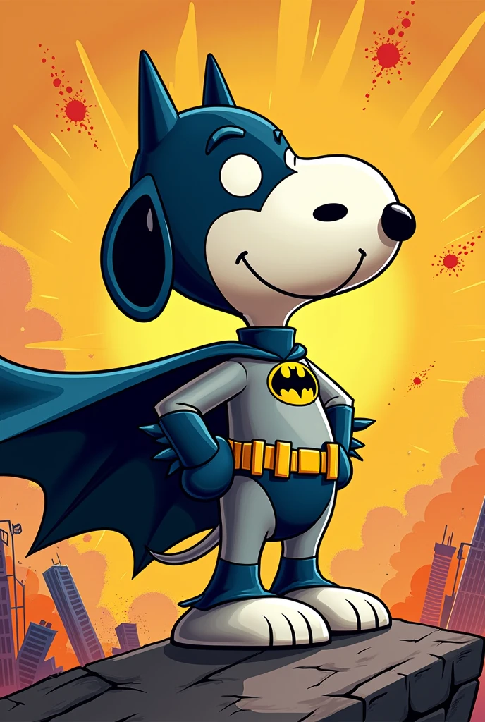 Snoopy dressed as super animated Batman 
