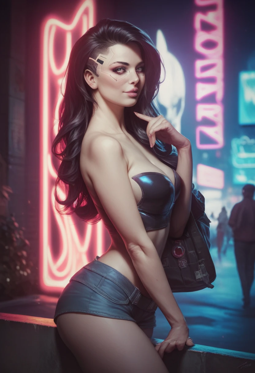 big ass cyberpunk girl with black hair ,big boobs