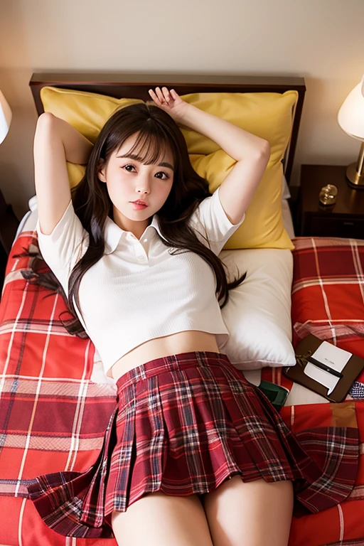 An ultra-high picture quality、Perfect Photo、13-year-old beautiful girl、Japan beautiful girl、middle school girl、light skinned、slender、tiny chest、Lying on his back on the bed、a miniskirt、Raised mini skirt、With bangs、ankle、Crying face、is crying、Prone eyes、Semi-long hair、Straight hair、girl's own room、toe、sole of feet、thighs thighs thighs thighs、lying back on、Skinny Legs、