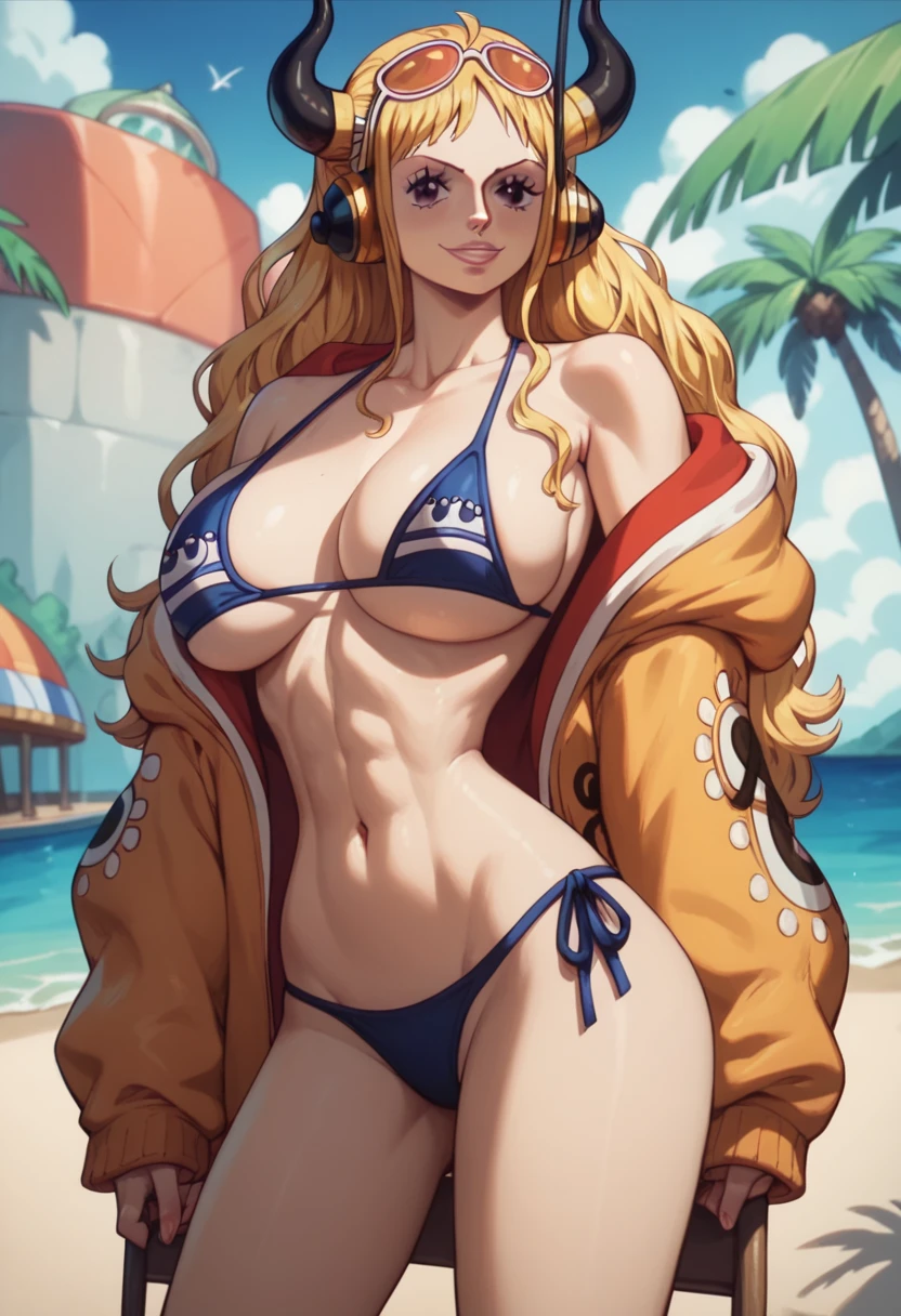 York from one piece in a bikini 