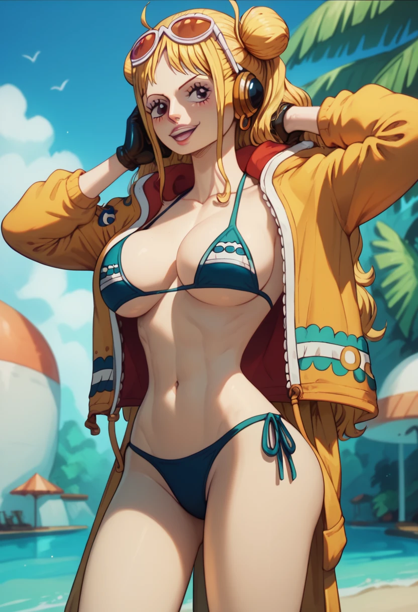 York from one piece in a bikini 