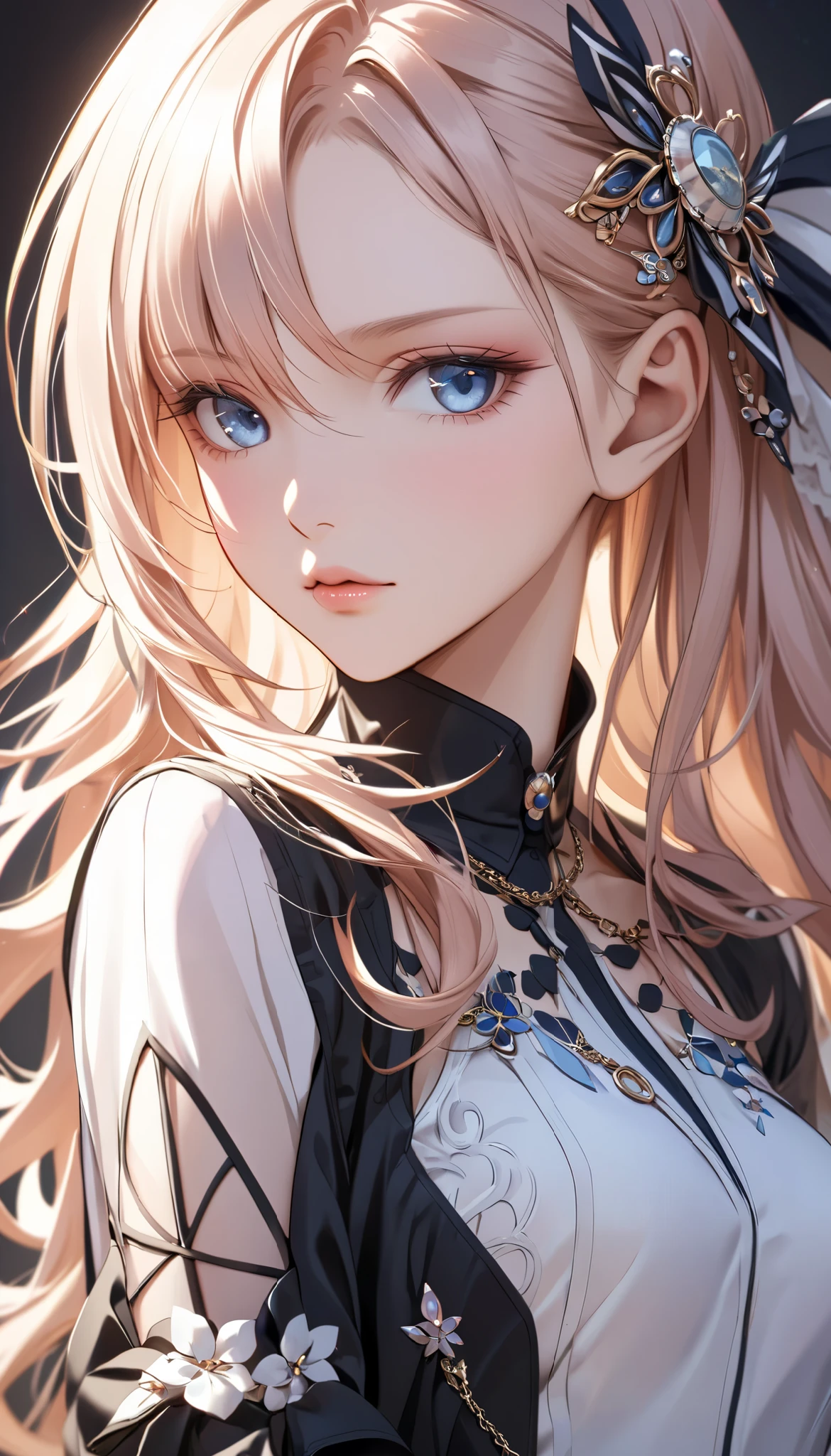 original, détaiL compLexe, illustration, chef-d&#39;œuvre, fond d&#39;écran CG unity 8k extrêmement détaillé, souligner, Affûtage, dynamique, bokeh, , Une belle fille aux longs cheveux noirs gros seins avec un café en main porte un jean bleu sexy et une veste noire avec un chat.,_oreilles et cheveux_ornement
