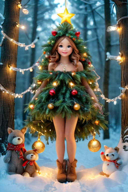christmas,girl in mosaic costume, external garden, flagstone road, the night, forehead jewel, santa hat, bead necklace, hoop earings, smug,hyper realisitc, Christmas tree,artistic décor, concept-art, lightand shade contrast, Ray trachinosaic art), wide wide shot, (best quality,4k,8k,highres,masterpiece:1.2),ultra-detailed,realistic,Award-Awarded, tmasterpiece.