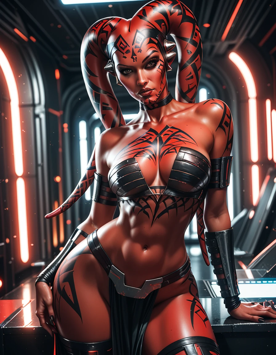 Darth Talon, beautiful, sexy posing, inside a starship