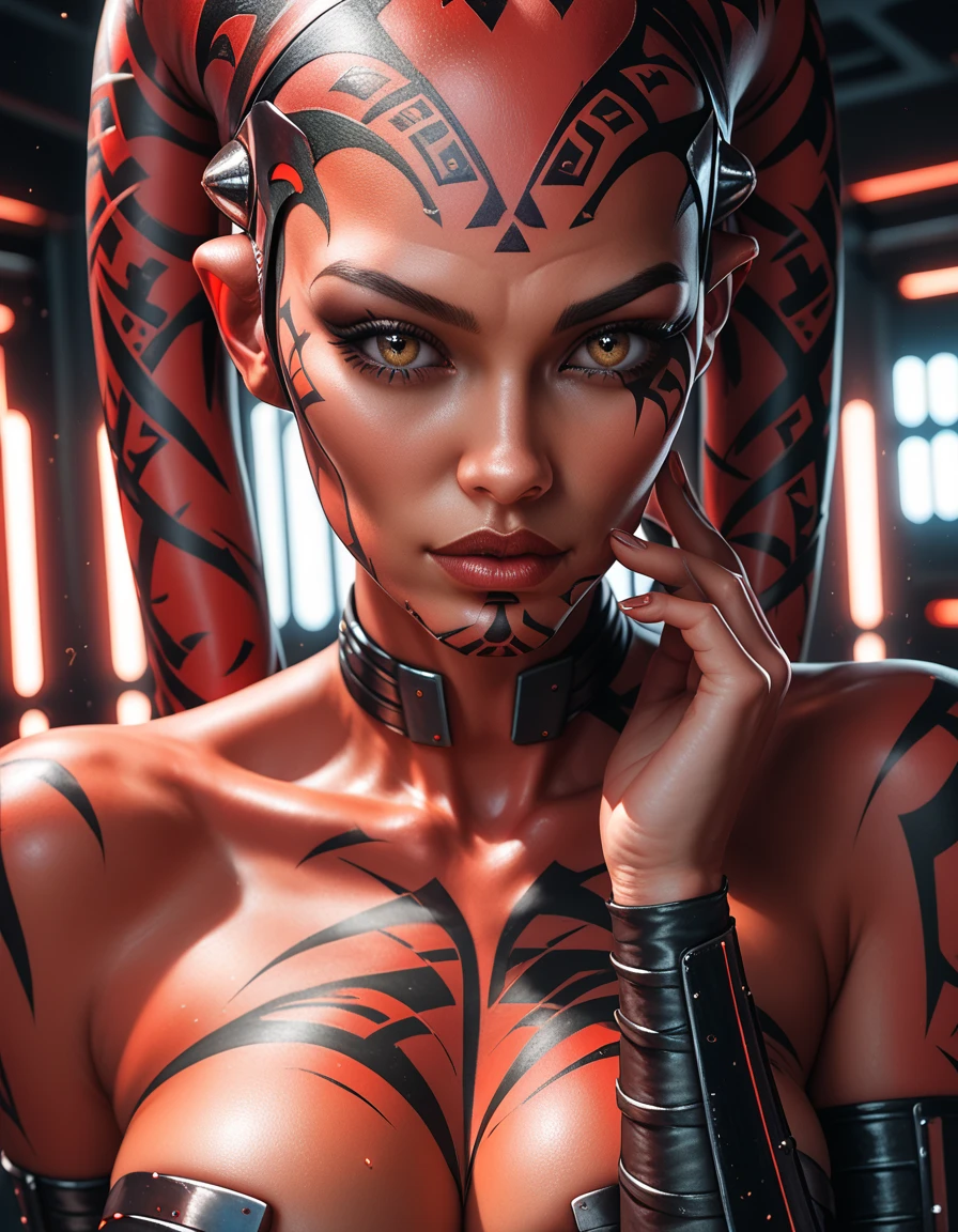 Darth Talon, beautiful, sexy posing, close up, inside a starship