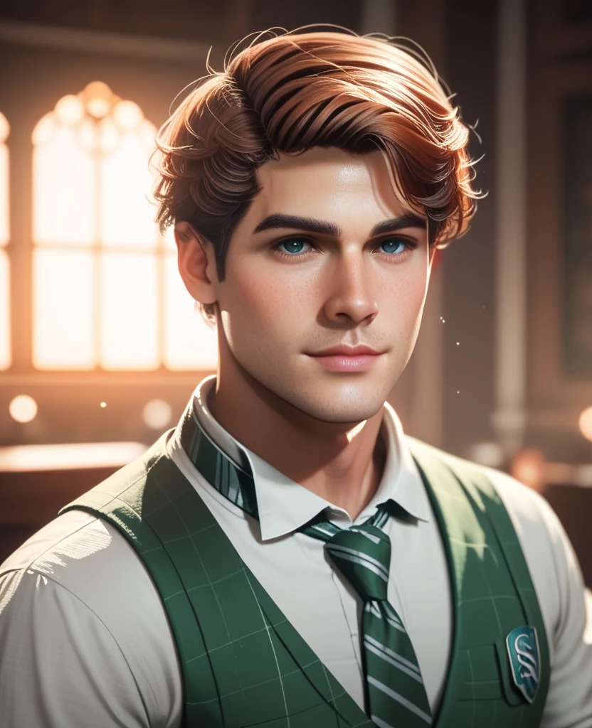 a young boy, sebastian sallow de Hogwarts_Legacy, cinematographic lighting ,realistic,detailed,Graphics from Unreal Engine 5