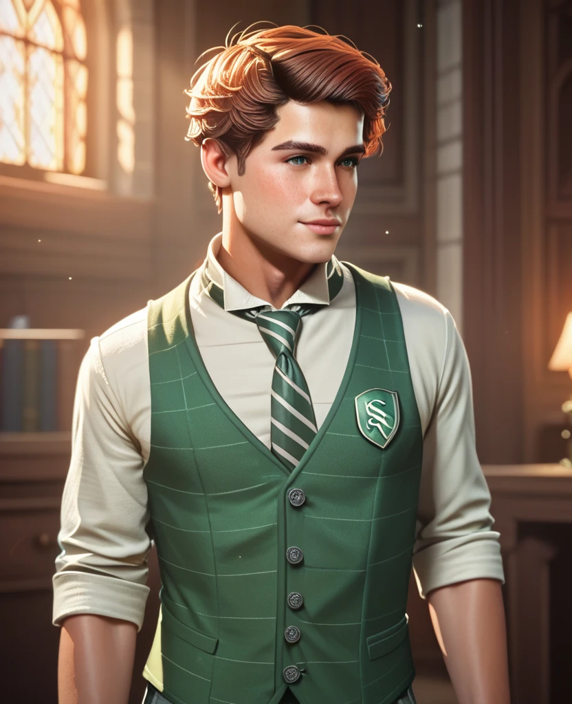 a young boy,Hogwarts character Sebastian Sallow_Legacy, cinematographic lighting ,realistic,detailed,Graphics from Unreal Engine 5