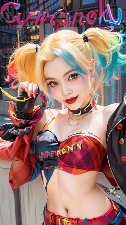 Halle Quinn holds a stuffed animal in her arms, Ruan cute vtuber, 8k selfie photograph, Clown Girl, jaeyeon nam, Li Zixin, dilraba dilmurat, Shot on Canon EOS R 6, lalisa manobal