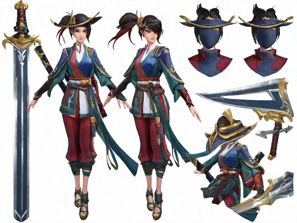 ((masterpiece)), (((best quality))), (character design sheet, The same character is full-body, front, side, Back),  (character table:1.3),(same face:1.1),1 girl,Chinese traditional clothing,Dunhuang costumes,dragon element,,dynamic poses,medieval fantasy,Accessories,(large capacity backpack:1.1),spears,(dirty:1.2),helmet,armor,Pants,young woman,Dunhuang mural background