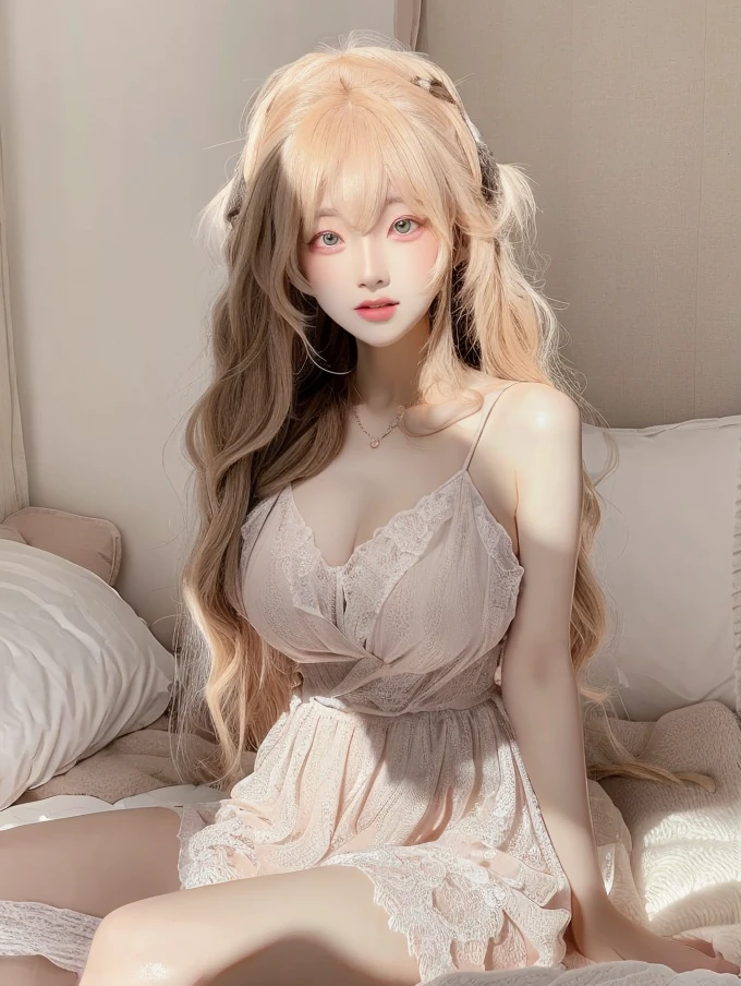 (high details:1.4)、(surrealism:1.4)、(soft lighting:1.05)、32,000、1 woman、realistic lighting、face lighting、ray tracing、(brightened light:1.2)、(improve quality:1.4)、(Realistic textured skin of the highest quality:1.4)、original photo, lifelike, full body woman love, bed, soggy, big bust, stylish hairstyle, pale skin, black eye, pink lips, (Beloved), (:1.1), ~Through, detailed background, detailed face, delicate eyes, good hair, Anatomically correct body, elastic skin, make up, masterpiece
