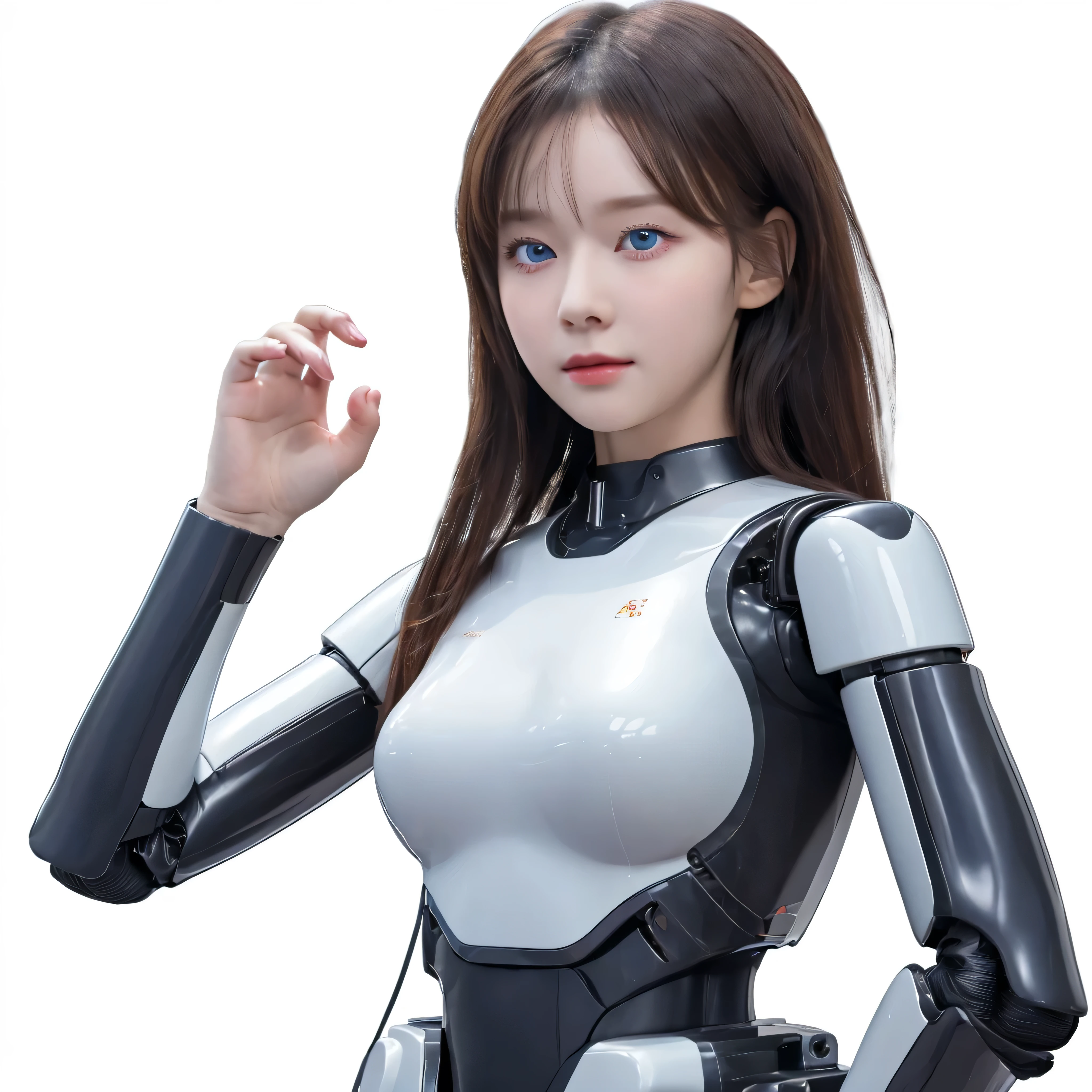 masterpiece, best quality, extremely detailed, (8K, 4K, Best Quality, hight resolution, 超A high resolution:1.1), 8K portrait,1girl in, Japaese android girl,android teacher,Plump , control panels,android,Droid,Mechanical Hand, ,Robot arms and legs, Black hair,Mechanical body,Blunt bangs,White Robotics Parts,perfect robot woman,Charging spot,Long Tube,A thick cable was connected to her neck,ceramic body ,android,robot humanoid,a bit chubby,panty,full eyes,perfect mechanical body,white robotics body,future assembly plant,white body,She has repaired,black sponge joints,android assembly plant,android,laboratory,perfect machine body,white robot body, body by hrp-4c, face by aespa winter, blue eyes, sharp face shape, 20 years old