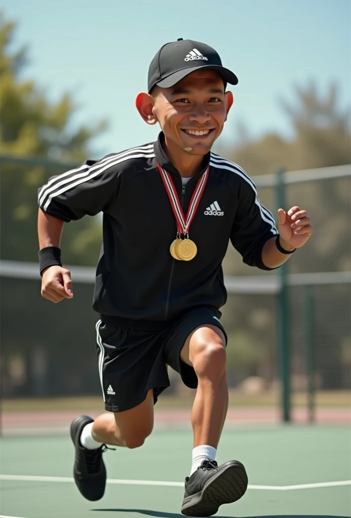 A skinny black boy with bubble ass playing badminton in tight black shorts Indian realistic image