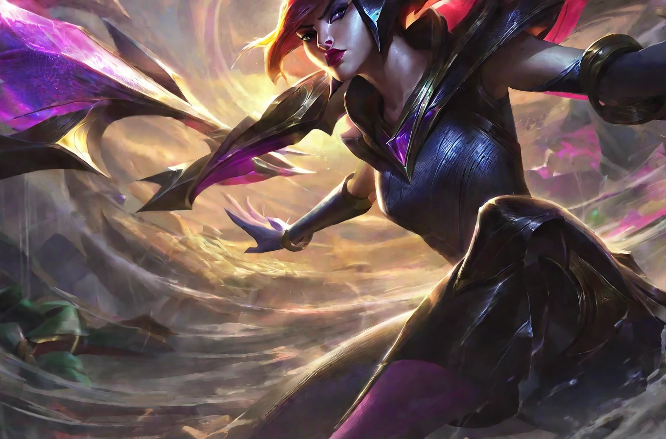 League of legends, splash art, one character, scene, lady , solo