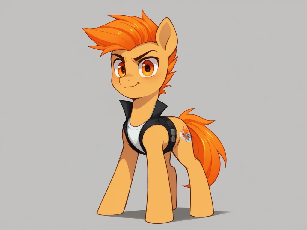 My little pony OC, wild pony, cuddly, masculine gender but with a somewhat feminine appearance, wearing a feminine outfit, full body, femboy