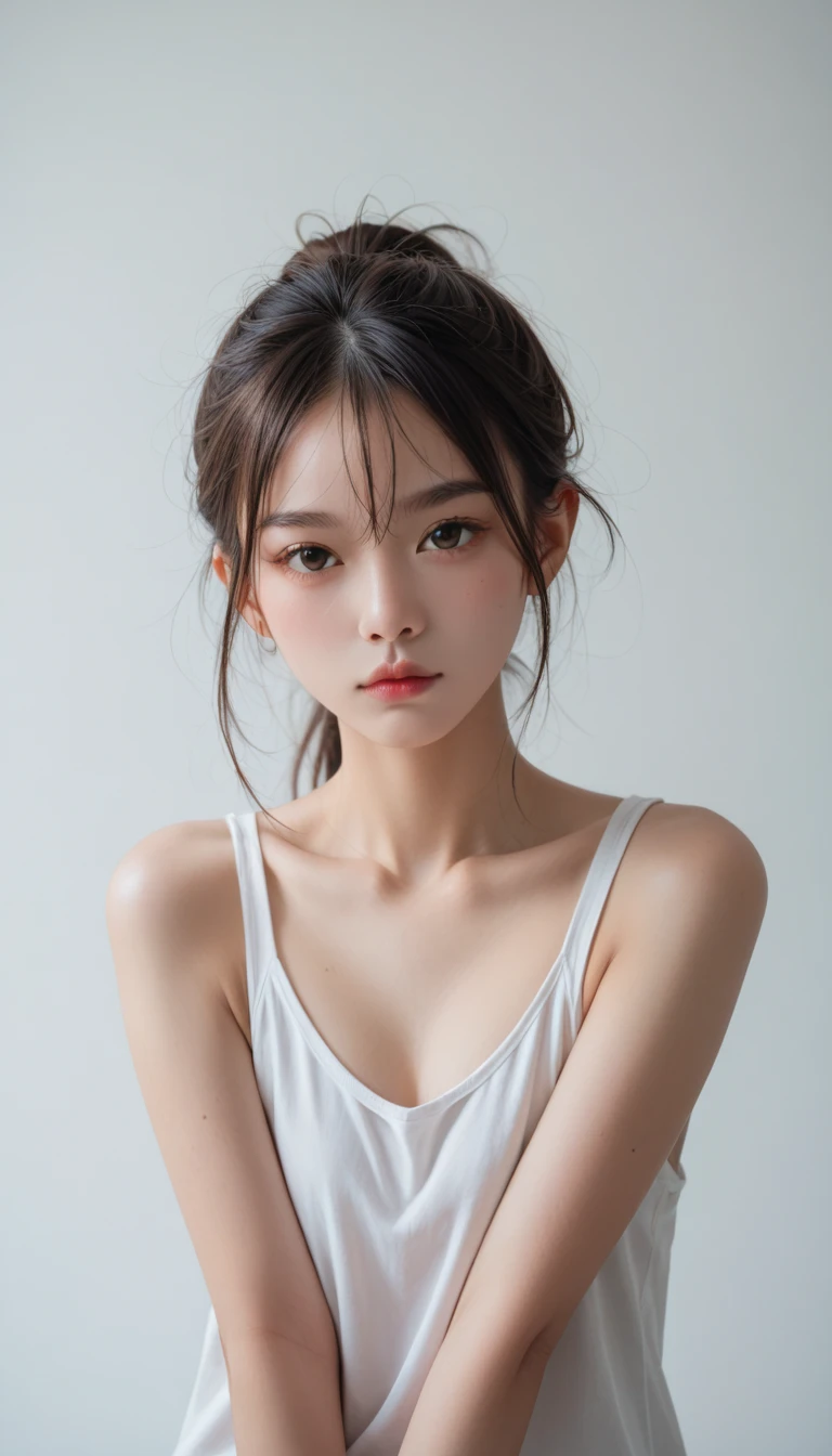 photograph,Highest quality,Perfect Face,sofa,,Slim body,delicate,Baby Face,ponytail