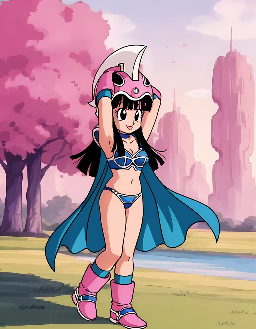 best quality, (masterpiece),(ultra-detailed), (high quality), (high resolution), <lora:armorchichi:0.6> ,chichi´s armor, armor, bikini armor, gloves, cape,  <lora:pandel:0.7>,pandel, black hair, 1girl, short hair, hair ribbon, blue eyes, twintails,1girl,