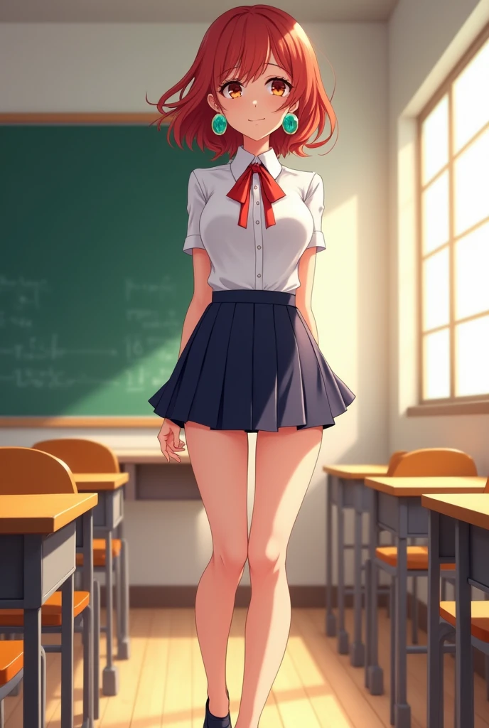 a beautiful 20 year old red haired woman with big messy hair, side ponytail, in a short plaid skirt, white stockings, transparent white dress shirt tied up in a knot, cleavage, navel, classroom setting, rossdraws cartoon vibrant, cute detailed digital art, colorfull digital fantasy art, digital fantasy art ), glossy digital painting, rossdraws pastel vibrant, rossdraws 2. 5, rossdraws 1. 0