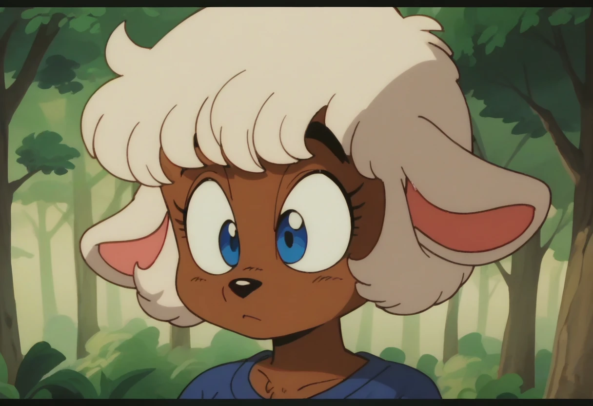 anime screencap,drgbls1, solo, anthro mobian ground squrriel, female, female,_9, score_8_up, score_7_up, score_6_up, forest, upper body, brown fur, Sluggish, expressvie eyes, Mentaly insane,