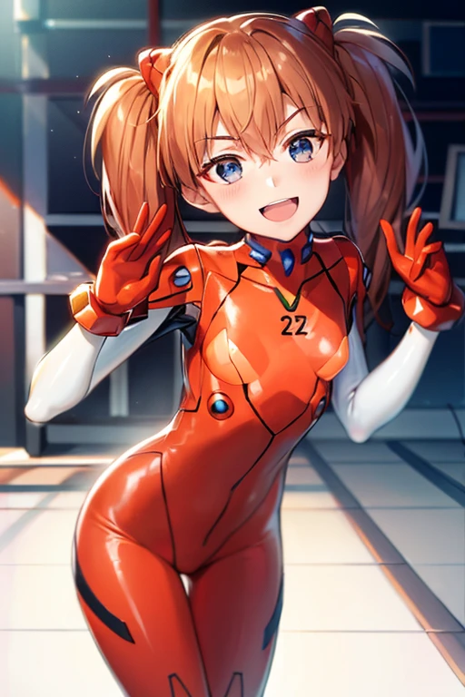 (( top quality )), ((masterpiece)), (be familiar with),  perfect face, indoor, bedroom,  watching viewers ,
One woman,  Soryu Asuka Langley,
 open mouth,  ecstatic expression beside the piano, blush, smile,
 small tits,  flat chest, Young girl, Lori,  s,  girl,
 long hair,  twin tails,
Leg spread,