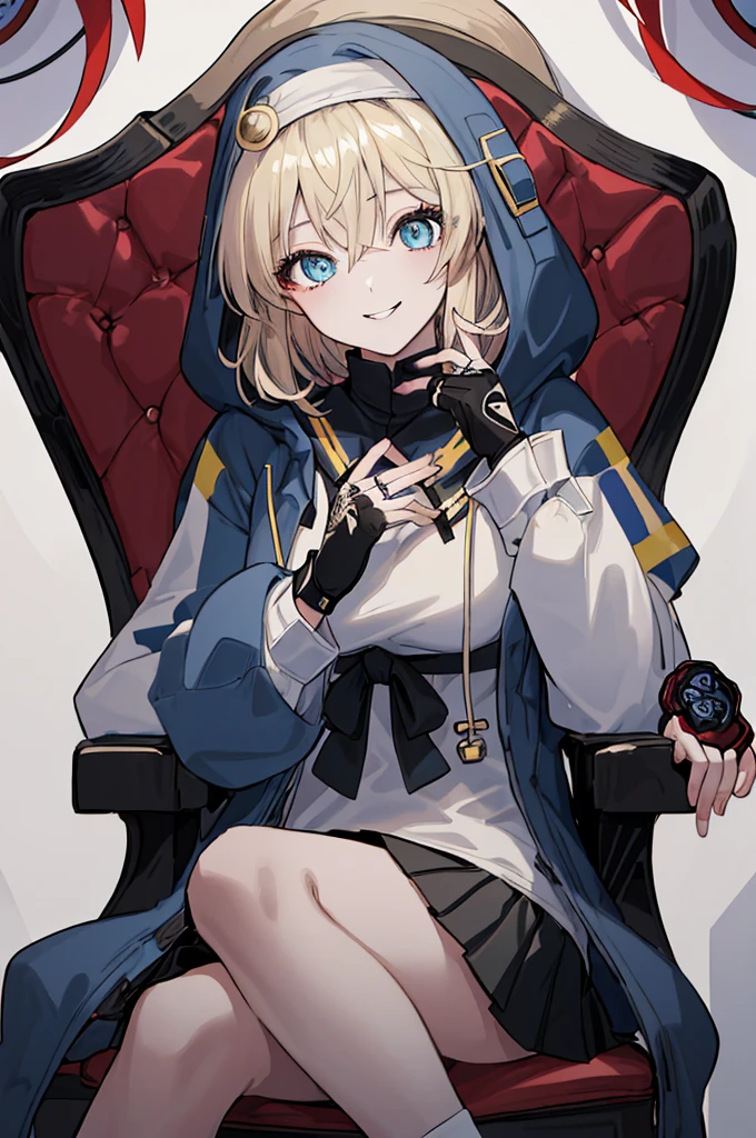 (perfect anatomy),  ultra high quality、 8k、masterpiece、 top quality 、 super high res、Maximum resolution、Very detailed、anime、woman、thin、 very beautiful in a chair 、(((Highly detailed eyes)))、(((Very beautiful eyes)))、Highly detailed faces、Alone,  One Girl , Plunge your hand into the Gas Bridget , smile,  viewers,  On A Beautiful German Bridge ,  hooded jacket,  Long Sleeve ,  Black Gloves ,   Fingerless Gloves ,  skirt, Yo-yo、Yo-yoで攻撃する、Big breasts、 highlight the chest, action pose, town, 1girl, Alone, 