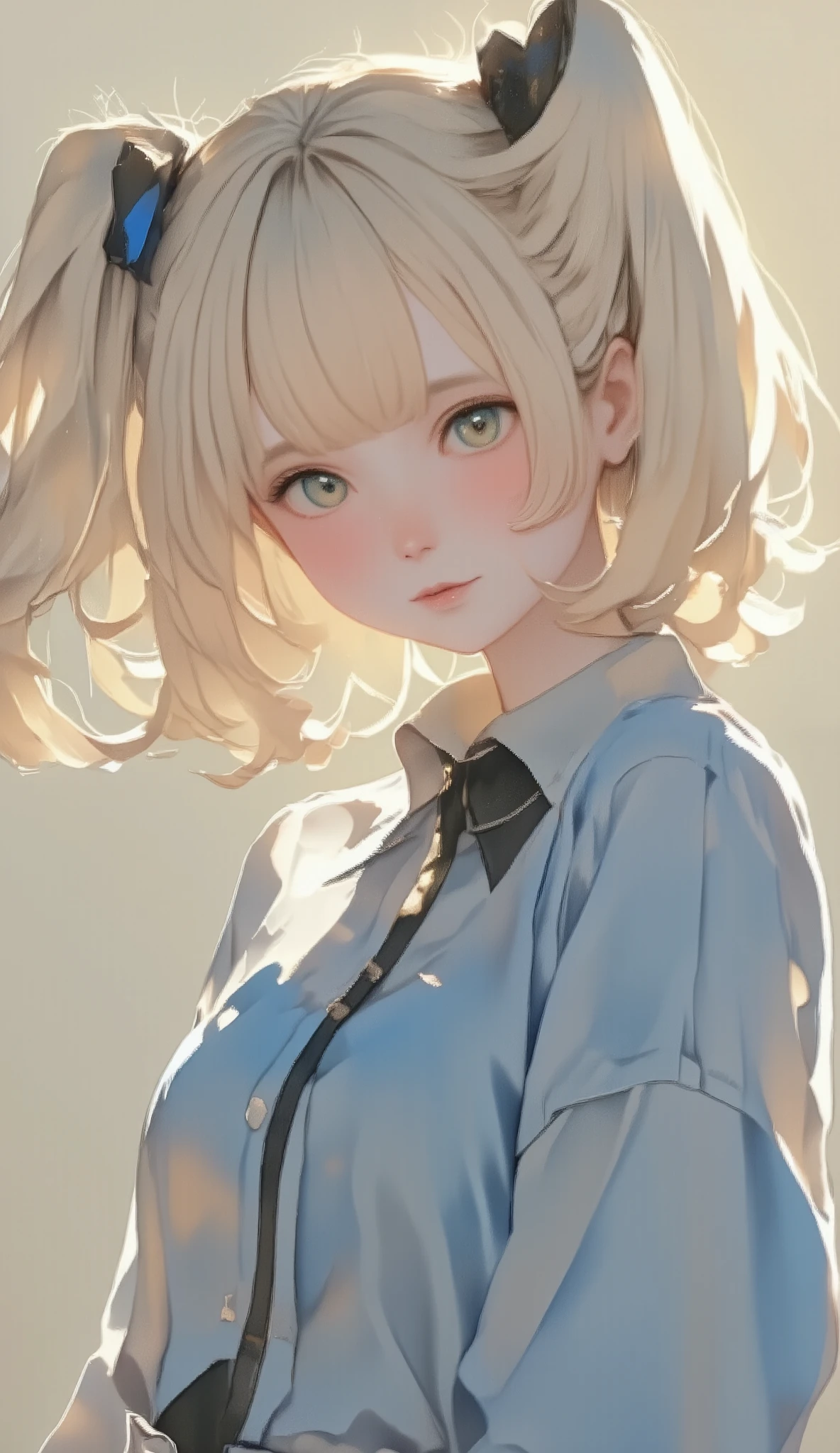 ( top quality 、masterpiece、 very detailed、 One Girl 、 cute face、Silky Short Blonde、(((  Twin Tail Short Hair、Short Bob Twin Tail)))、 gray eyes、 above the knee、 Gothic Fashion、 very detailed目、Small red cheeks and nose、 cute face、