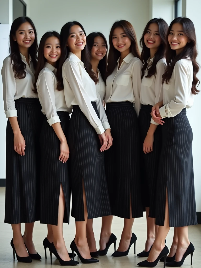 lesbian women kissing women, very (flirty smiling:1,1) good women wearing short blazers with very detailed (long (fully pleated) full circle skirts) and (simple) low heeled office shoes, very very intricate hyper-detailed symmetric (attractive graceful young feminine faces) with (sad, tired eyes and a shy smiles), large breasts, full of empathy and compassion and love, (pronounced (feminine) features), (highly detailed ultra accurate realistic) hands and fingers, (windy conditions and wind blowing), epic composition, highly detailed attributes, highly detailed atmosphere, (35mm f1.4 Kodak portra 400 photograph), extremely high quality RAW photograph, detailed background, intricate, Exquisite details and textures,