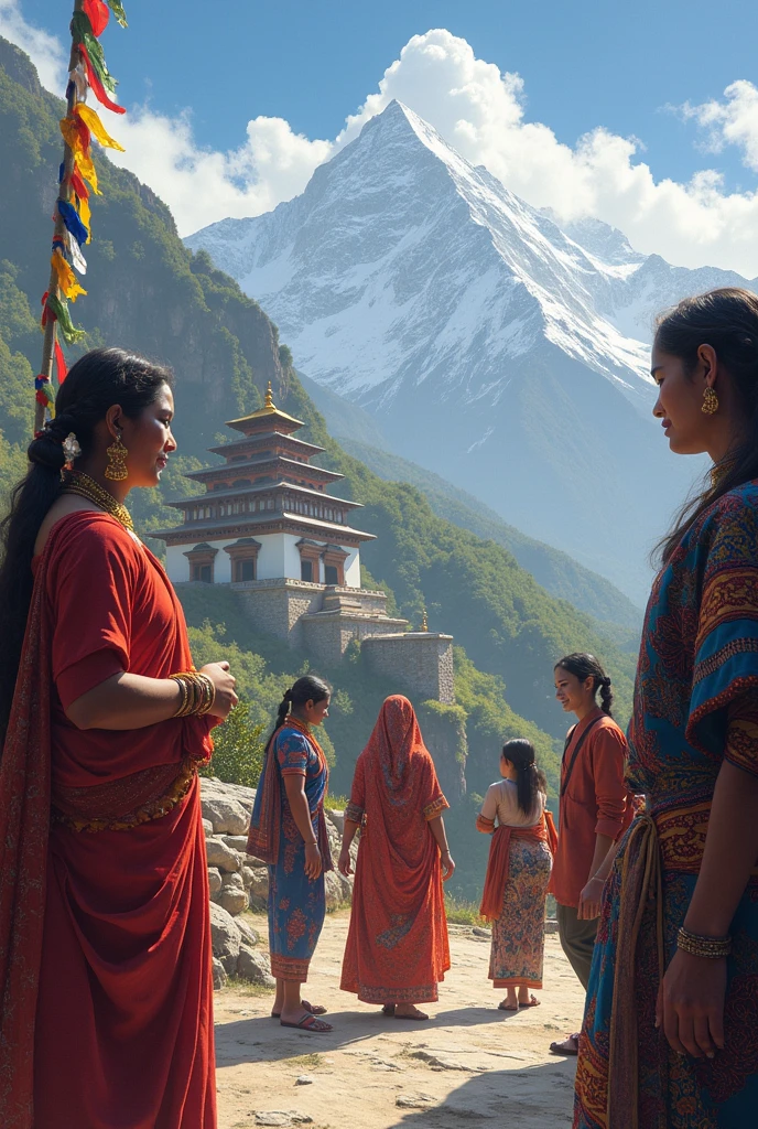 Mia khalifa face kartina kaif lips deepika height sai pallavi hair wearing dark blue kurti black salwar and sendle travel in kedarnath temble taking pictures infron of kedarnath temple utrakhand india