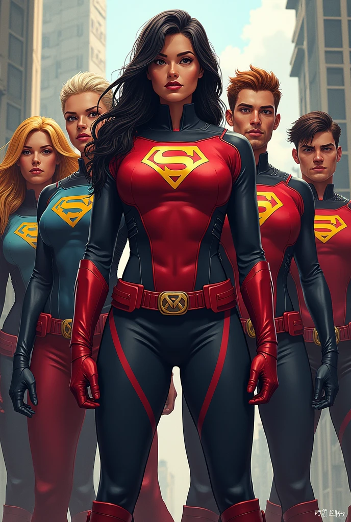 In the style of Pompeo Batoni's grandeur and Zack Snyder's dynamic visuals, the superteen Avengers of the World 2014 assemble. Their vibrant colorscape radiates in light silver and light crimson tones, reflecting the intensity of their powerful presence. With Ultrafine detail, each hero's features are intricately depicted, showcasing the brilliant artistry of Kelly Sue DeConnick. This HDR masterpiece brings the superteam's fearless determination to life as they prepare to save the world.
