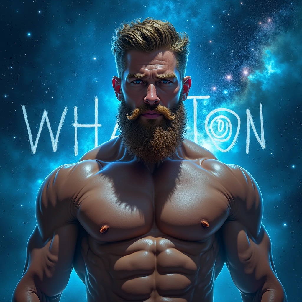 divinity man blue eyes muscle god divine galaxy light battle