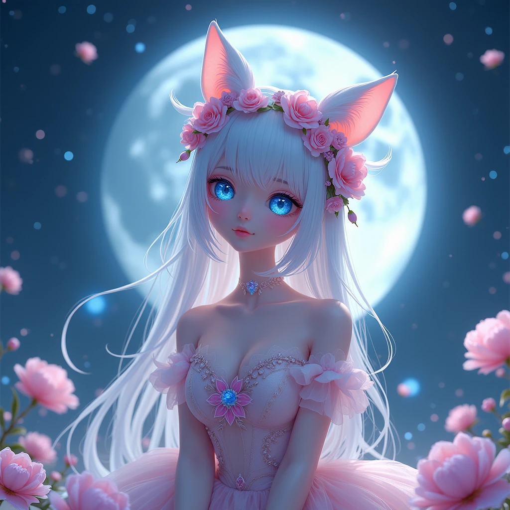 Make anime character with magenta eye and background seen is galaxy. With very beautiful outfit. And show the 7 swords in background