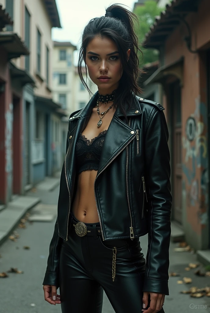 A 18 year old girl who is modern and wears torn-fitted cloth