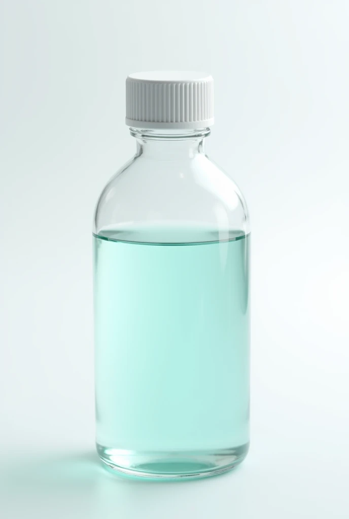 glass bottle with blue liquid inside white background