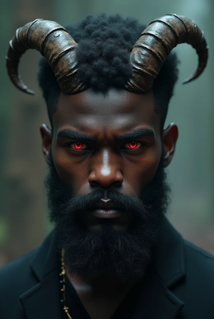 a black-faced man with an all red face and horns for Afrofuturism
