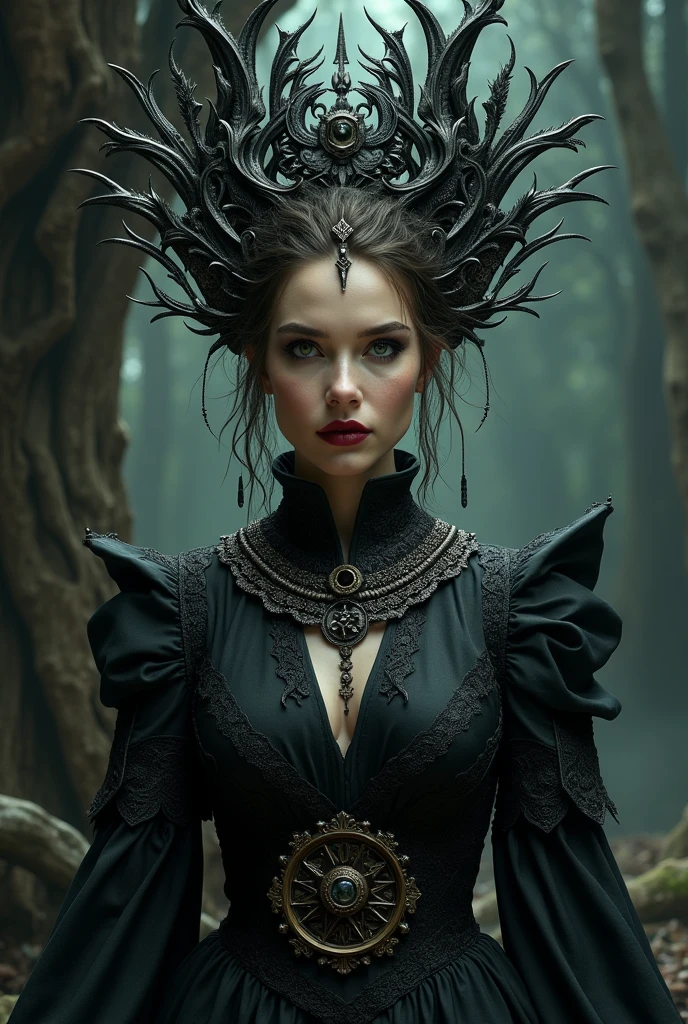 dark creepy background, (Masterpiece, BestQuality:1,3),a photo of a highly-detailed Queen Of Hearts, covered in heavily rusted, decaying, fractured, and oxidized curved metal plates with lots of old frayed wires, ridged cables and damaged metal mesh in an atmospheric otherworldly misty wonderland hedge maze landscape,8k resolution concept art portrait, dynamic lighting hyperdetailed intricately detailed Splash art trending on Artstation, triadic colors, Unreal Engine 5, volumetric lighting, gothic, high resolution, Close up portrait, ambient light, Nikon 15mm f/1.8G,  glamour, intricate and detailed environment, laces, stains, watercolor dark background, Masterpiece, ornate, depth, 