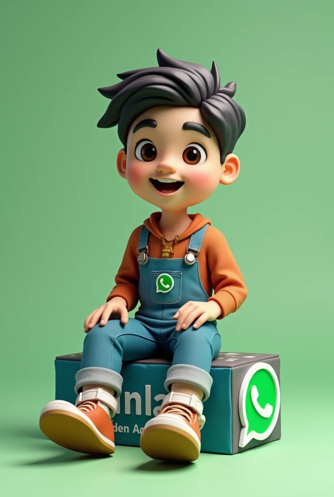 A teen boy sitting on a 3D card and there is a WhatsApp logo on the right side of it and on the card there is a face of a boy and also name (Binal) included in the left side there is a print of battery life
