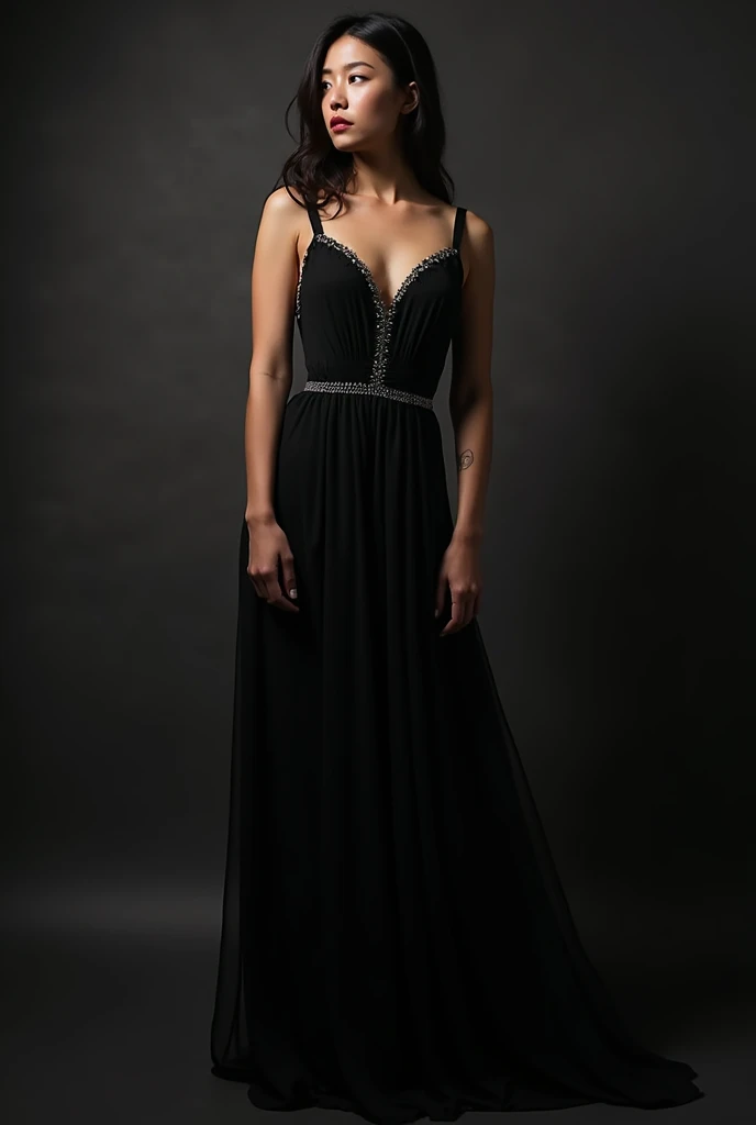 Amelie lens real face black dress full body 