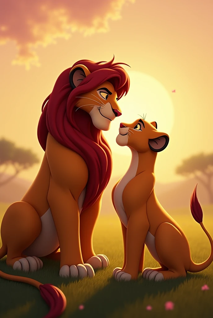 high detail, cinematic light, (masterpiece), <lora:Kiaraandkovu:0.7>, (Kiara_tlk Kovu_tlk in Upendi Heart), river, two lions sitting on green giant heart
