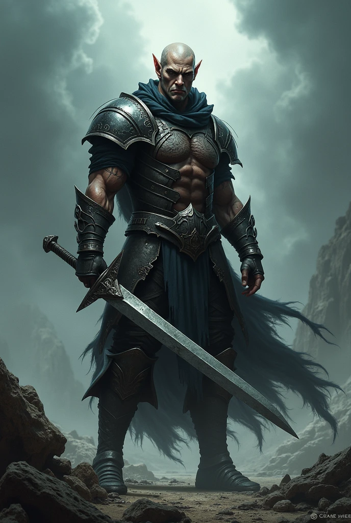 Create a tattoo of a warrior with a battlefield behind 