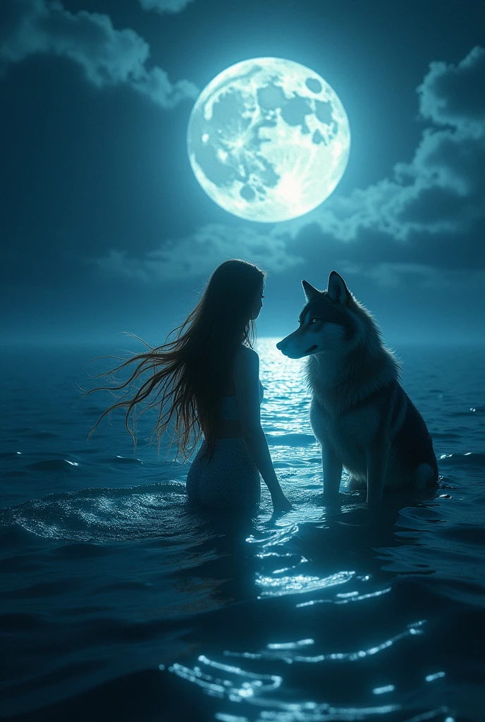 A fascinatingly beautiful and highly detailed illustration from ancient Greek mythology depicting the tragic sacrifice of the Wolf Princess. A princess with light fur and chains on her wrists lies on her back on a sacrificial table on the pier. The desperate expression on her face and the horrified eyes speak of the seriousness of her situation. In the distance, a kraken appears from the sea, a huge man-eating monster whose huge muscles and shiny scales give it an intimidating appearance. The eerie atmosphere is enhanced by a celestial staircase protruding from the clouds, dark lighting and murky seawater. This powerful and realistic composition by Greg Rutkowski is a true masterpiece, demonstrating his exceptional skill in depicting dark fantasy and mythical creatures., poster