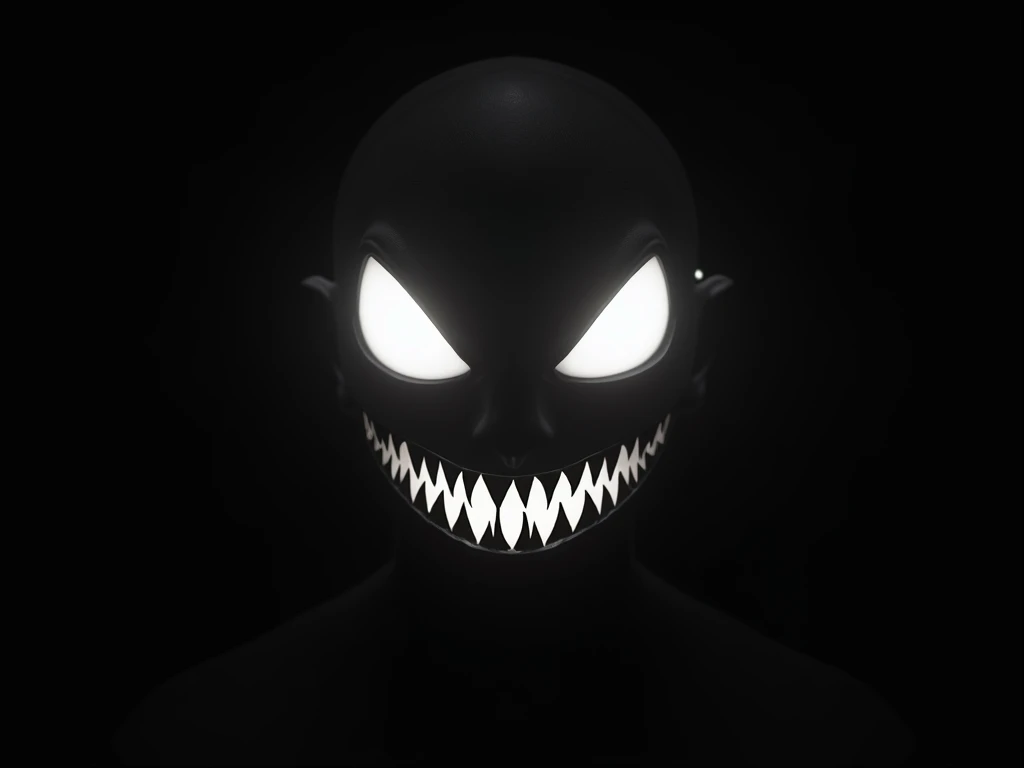 logo phonk agressive smile shaders in black background, minimalism scary