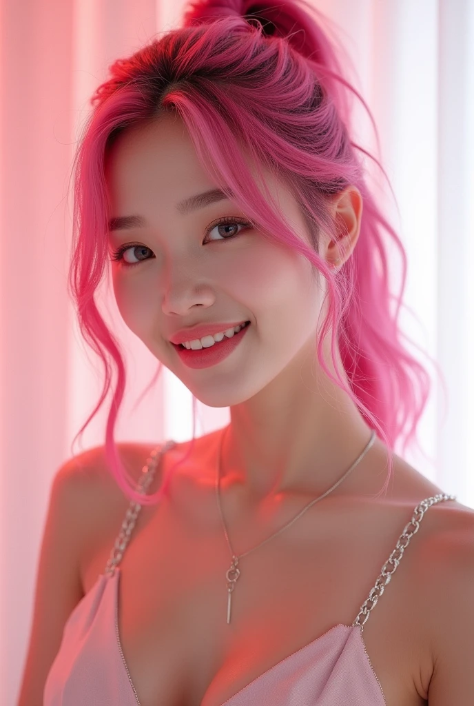 Pink hair idol cute pretty Korean idol bob hairstyle good K-POP real young 17 years old