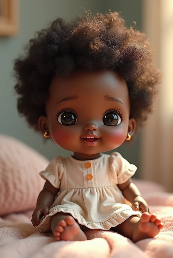 A light brown baby with opaque dark green eyes, curly hair 3a, realisitic.
With lighter skin, more slanted eyes, light pink mouth and sharp nose