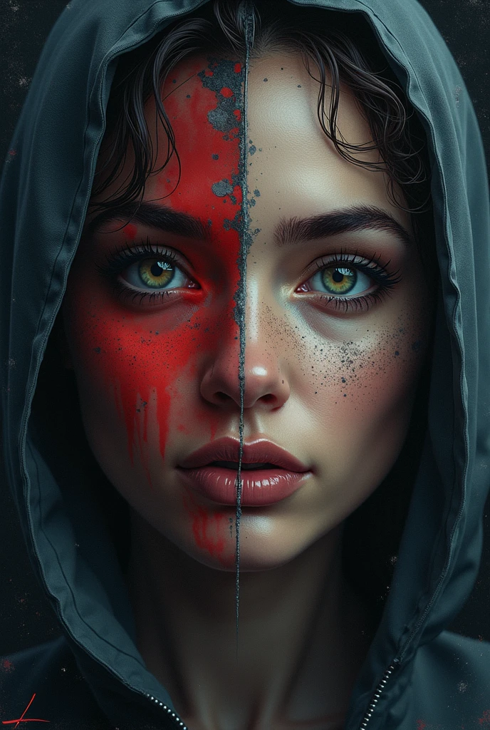 A mesmerizing double exposure photograph, a cinematic still featuring 2girls dressed in veil, virgin curvy girls(large sagging breasts, thigh thicccs, wide hips), captured in high resolution 8K. The aesthetic photo showcases realism at its finest. Each curvy girl, adorned with freckles, heart-shaped lips(painted in bold pink, and wet, pouty expressions)-exudes a unique charm. Their emerald eyes contrast beautifully against their very pale, porcelain skin, glowing softly in the sunset. 2virgin girls((They are dressed in a oversized sheer-Hoodie(with a intricate lace-veil covering most of the head),push-up Bikini top, and bottom(plunged thong tied to a ribbon-belt, a barely-there thong that leaves little to the imagination))),thigh-highs, bracelete, neckalce, they holding a plastic-bag, The photograph captures the cold and foggy night with its sad atmosphere, evoking a sense of impending oppression. The girls, each in various asymmetrical poses, are set against a background of soft focus and subtle haze, enhancing the quality of the image. The backlighting casts long shadows, adding a layer of horror movie effects to the scene. Their pale skin glows softly in the sunset in the dimlit forest, accentuating their bold pink lips and piercing blue eyes that seem to pierce through the darkness. The bokeh effect softens the focus, while ((the red/ orange/ yellow accents in black&gold color palette theme))-adds warmth to the overall composition. The tilt of the camera creates a sense of disorientation and artistic tension, making the photograph an intriguing piece of fine art photography. CLOSE UP SHOTS