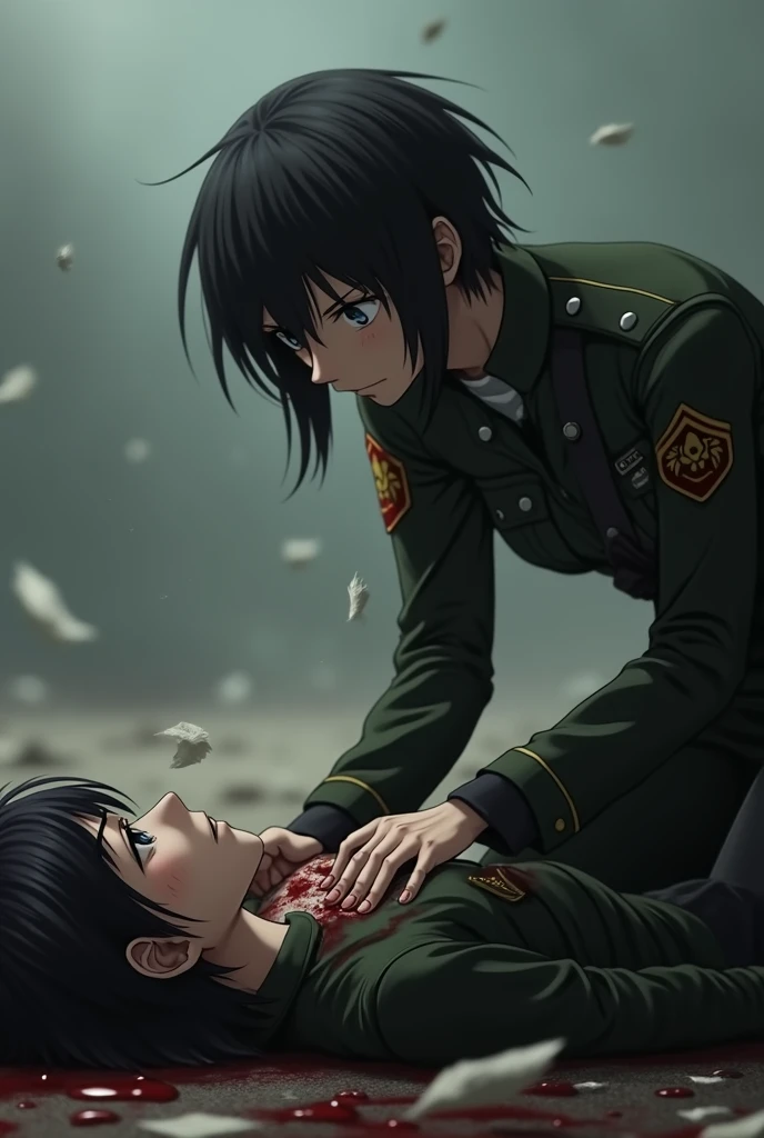 Image of Mikasa Ackerman given cpr by Eren Yeager 